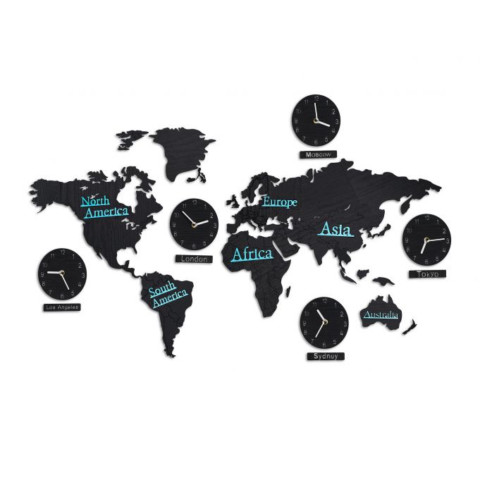 Mapa sveta s hodinami RD0877, čierna