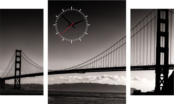 E-shop 3-dielný obraz s hodinami, BRIDGE, 95x60cm