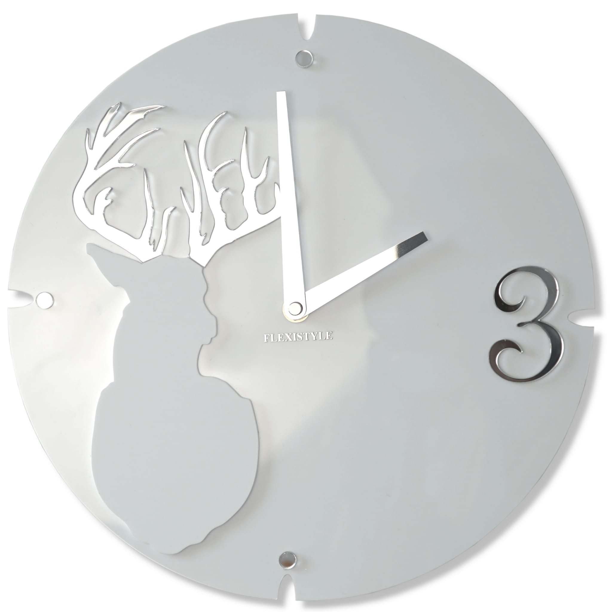 E-shop Nástenné akrylové hodiny Jeleň Flex z66d-2, 30 cm, biele matné