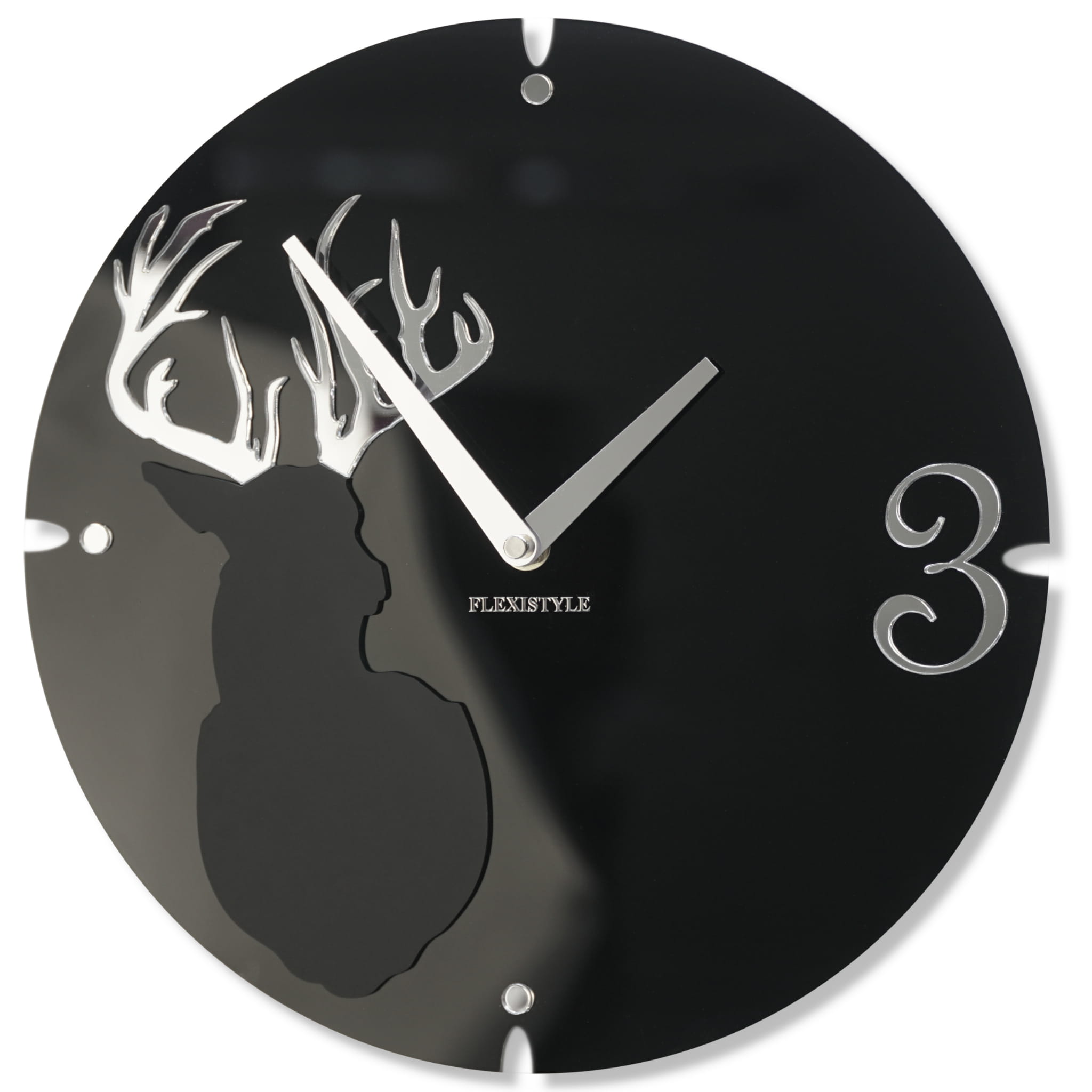 E-shop Nástenné akrylové hodiny Jeleň Flex z66d-1, 30 cm, čierne matné