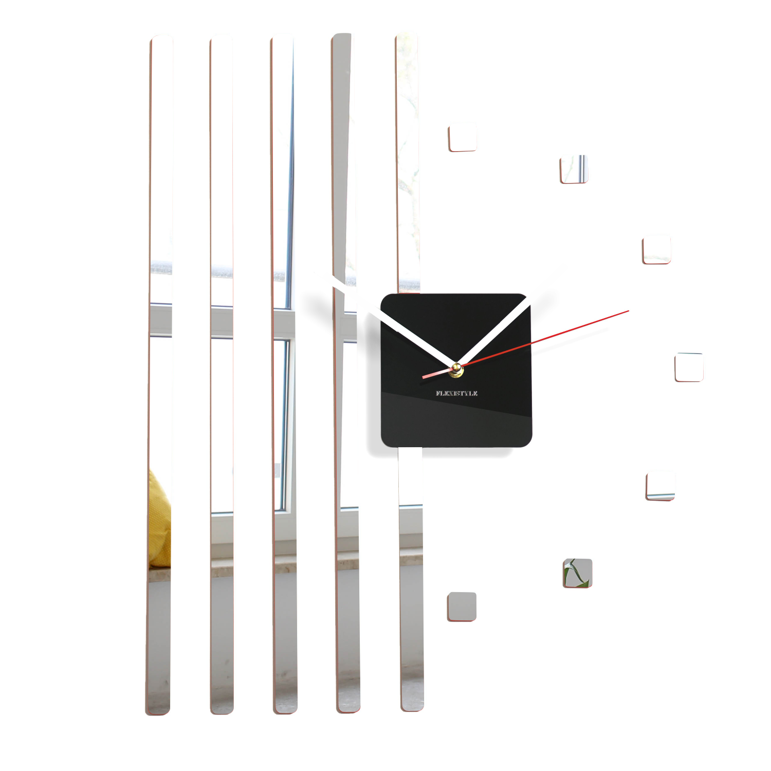 E-shop Nástenné akrylové hodiny štvorce Flex z10b, 58 cm, strieborné zrkadlo