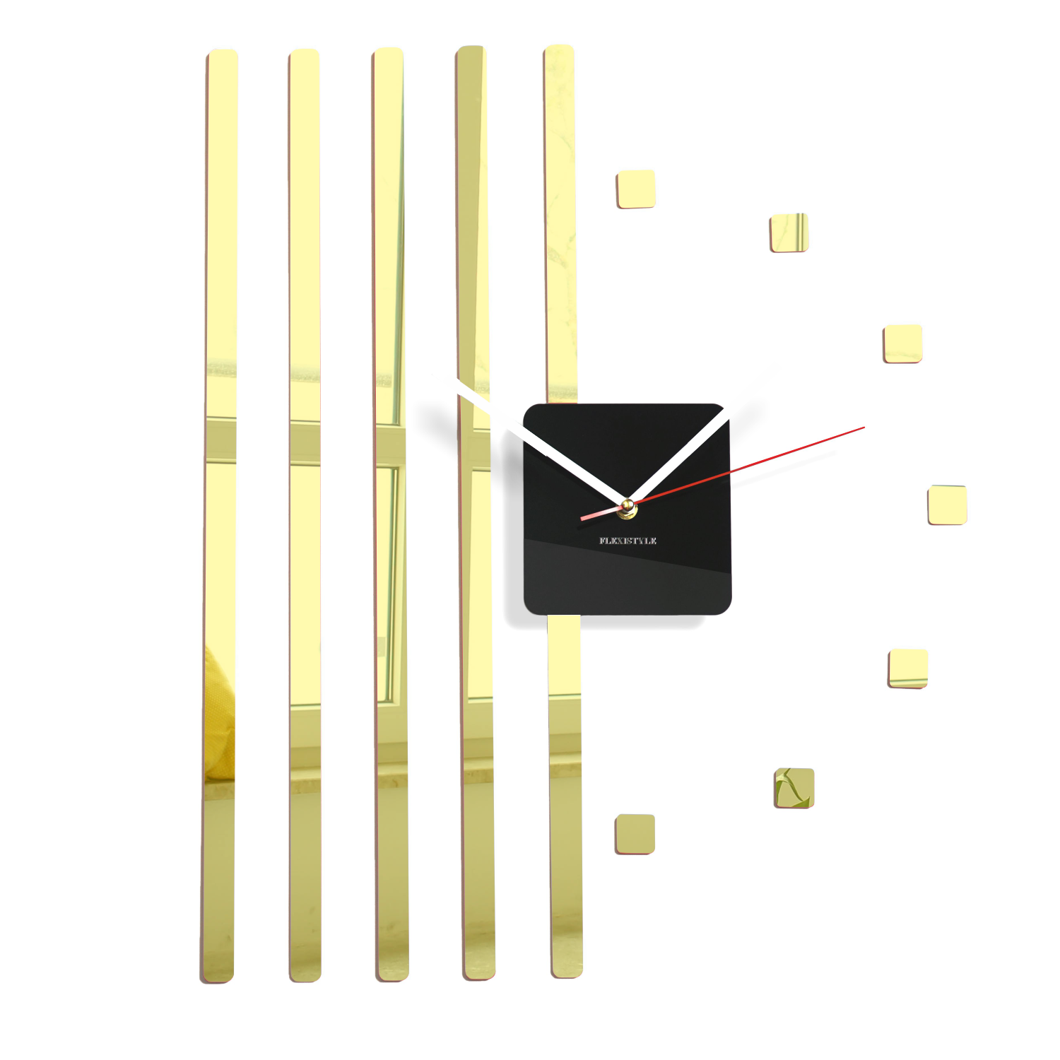 E-shop Nástenné akrylové hodiny štvorce Flex z10b, 58 cm, zlaté zrkadlo