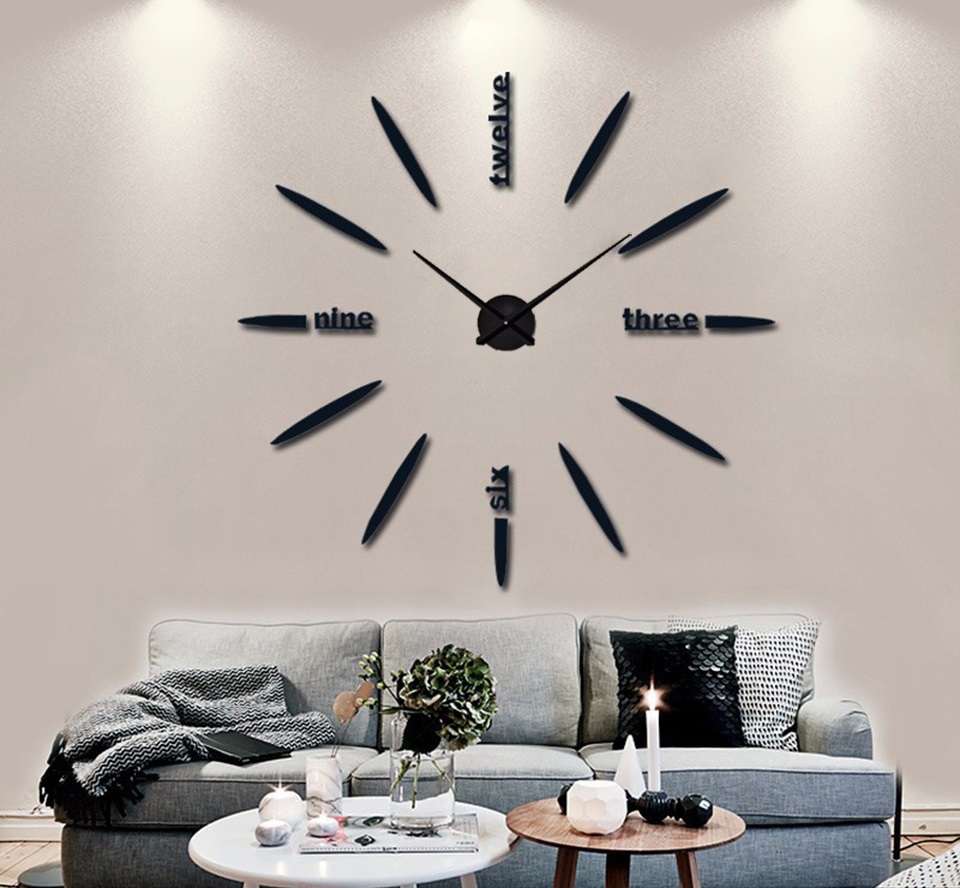 E-shop 3D Nalepovacie hodiny DIY Clock BIG Twelve XL004bk, čierne 130cm
