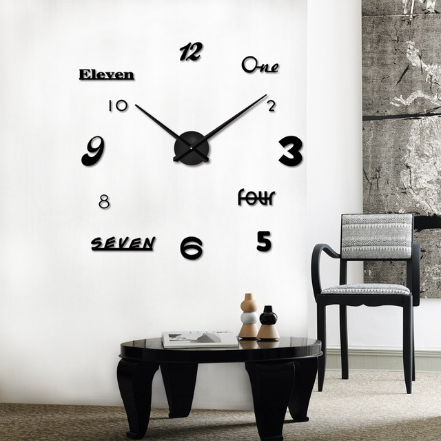 E-shop 3D Nalepovacie hodiny DIY Clock Cladding XL006bk, čierne 120cm