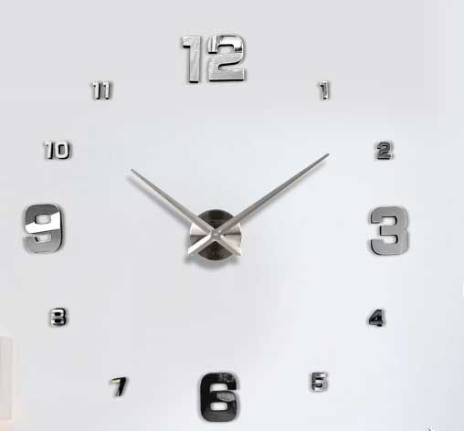 E-shop 3D Nalepovacie hodiny Clock BIG 3-12 L, Silver Mirror 80-130cm