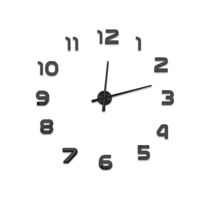 E-shop 3D Nalepovacie hodiny DIY Clock Evevo 8233XL, čierne 90-130cm