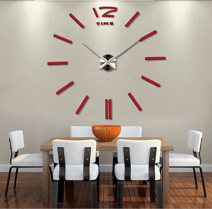 E-shop 3D Nalepovacie hodiny DIY Clock BIG Time, červené 90-130cm
