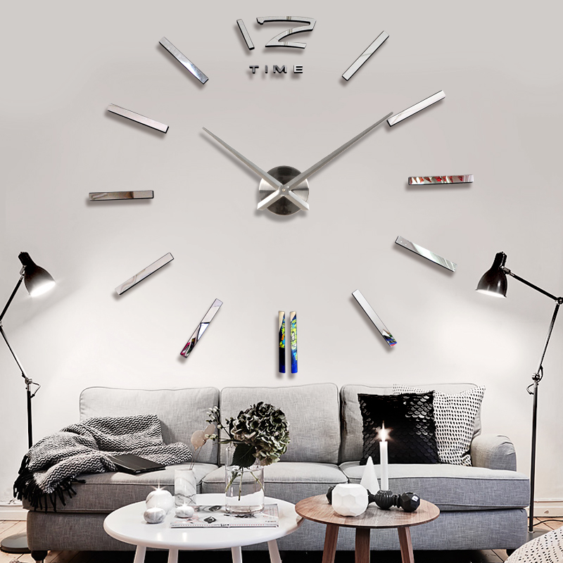 E-shop 3D Nalepovacie hodiny DIY Clock BIG Time L, Silver 80-130cm