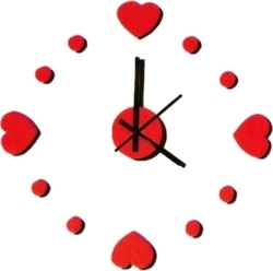 E-shop Nalepovacie nástenné hodiny, Srdce 3d diy, červené, 50-70cm