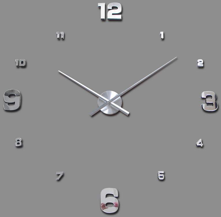 E-shop 3D Nalepovacie hodiny Clock BIG 3-12 XL, Silver Mirror 90-130cm