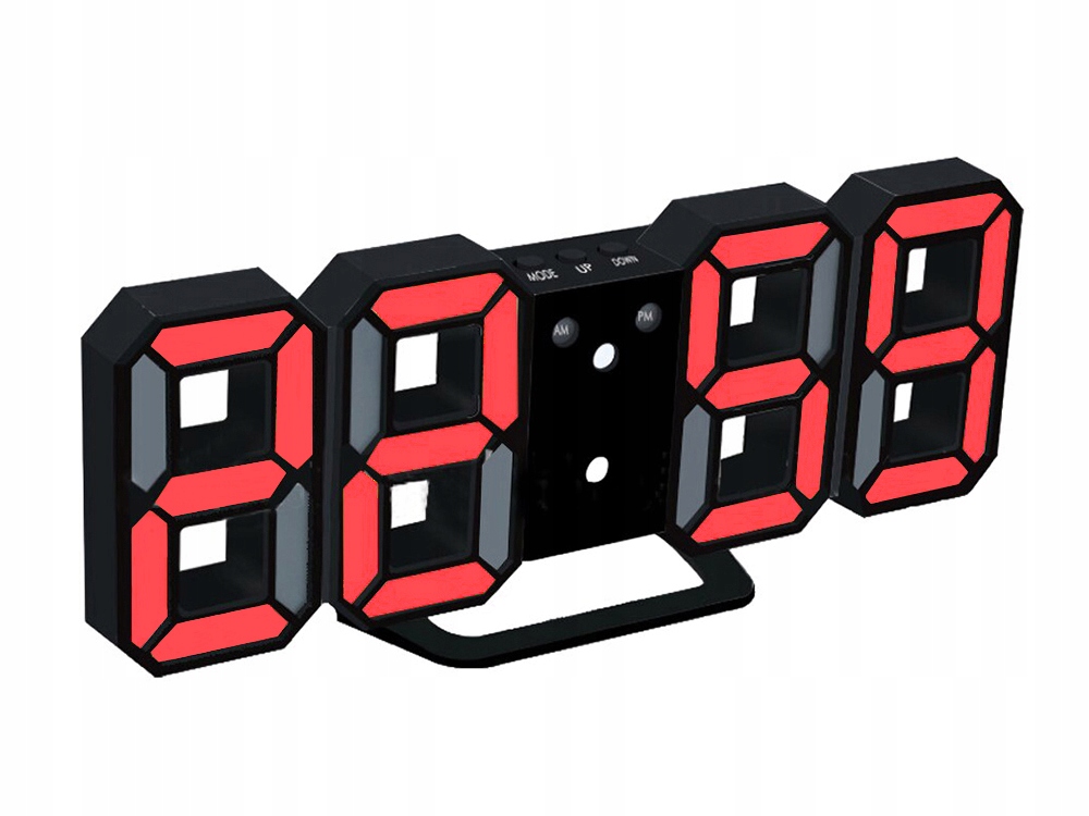 E-shop Červené LED hodiny s budíkom VG 458P, 23 cm