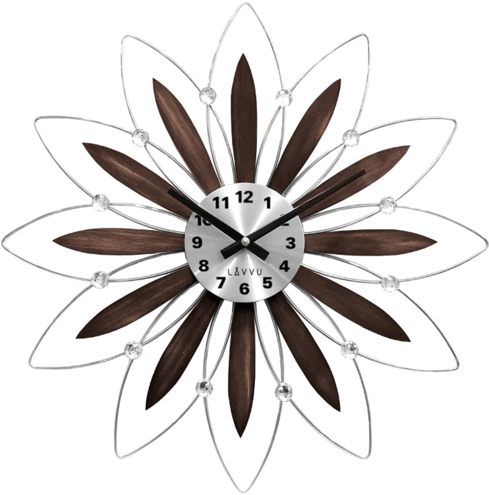E-shop Drevené strieborné hodiny LAVVU CRYSTAL Flower LCT1113, 50 cm