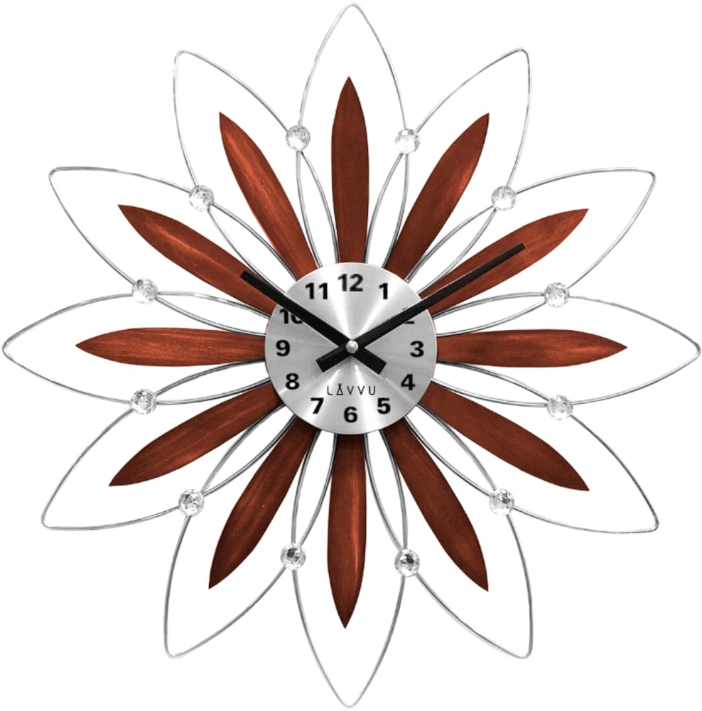 E-shop Drevené strieborné hodiny Lavvu Crystal Flower LCT1114, 50 cm