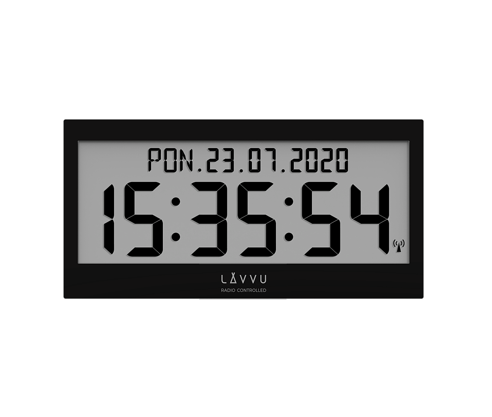 E-shop Čierne digitálne hodiny s češtinou LAVVU Modig riadené rádiovým signálom LCX0011
