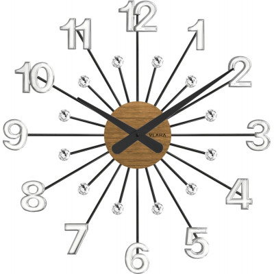 Drevené strieborno-čierne hodiny s kameňmi Vlaha design VCT1082, 49cm