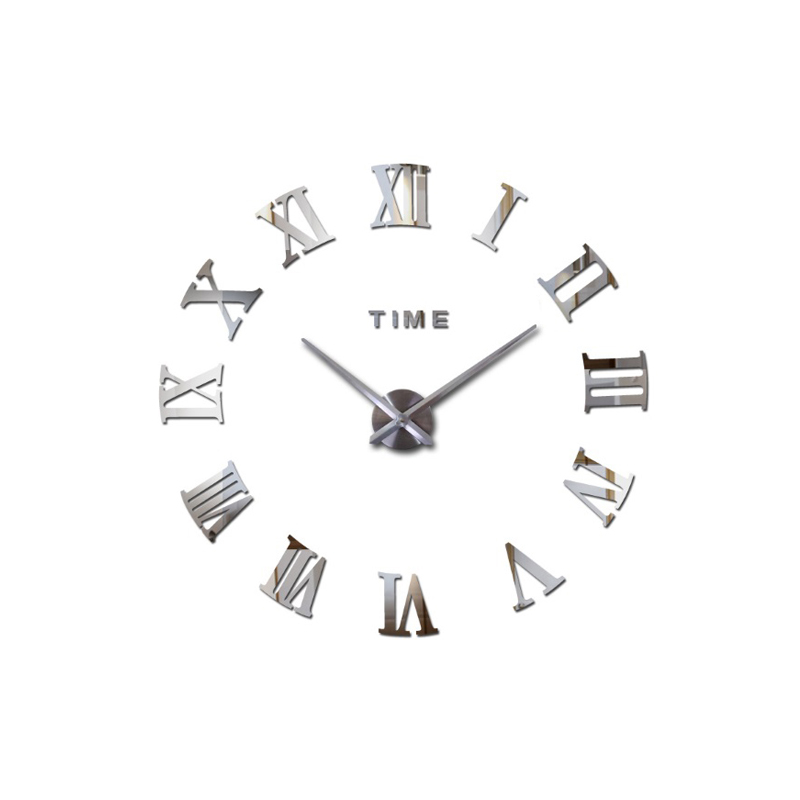 E-shop 3D Nalepovacie hodiny DIY Clock Roma C2, strieborné 90-130cm