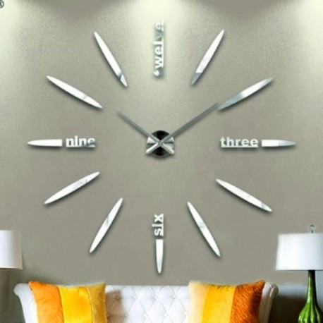 E-shop 3D Nalepovacie hodiny DIY Clock BIG Twelve C1, strieborné 90-130cm