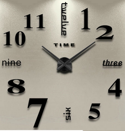 E-shop 3D Nalepovacie hodiny DIY Clock Twelve Time, čierne 90-130cm